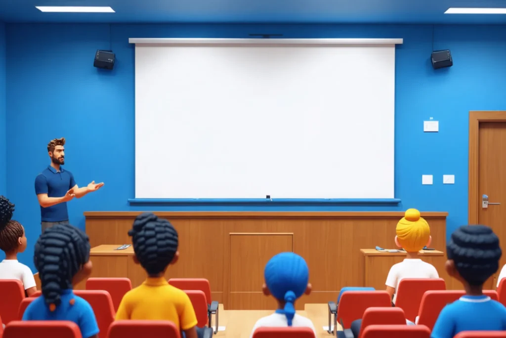 salle de classe cartoon dans laquelle un professeur donne cours à des élèves
