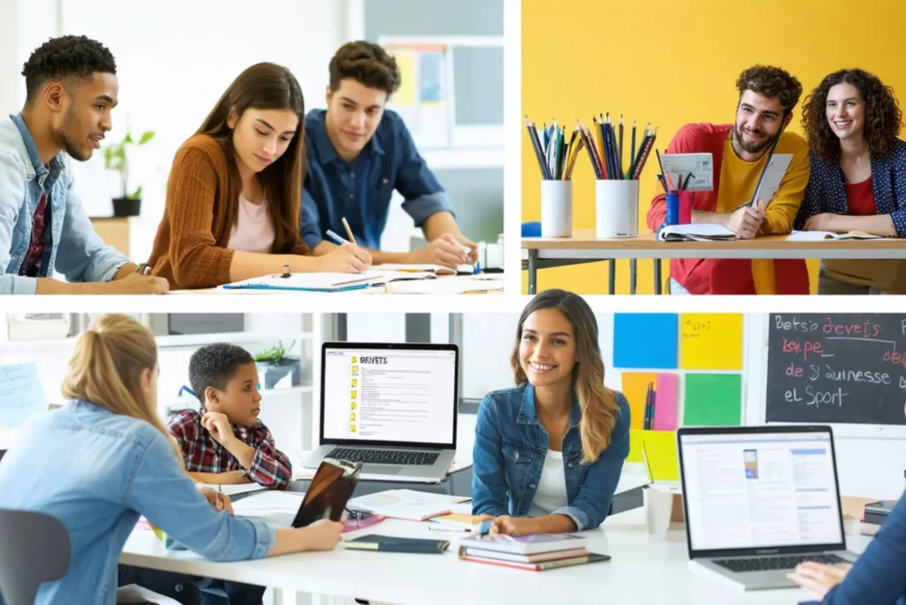 collage d'images représentant des jeunes individus travaillant
